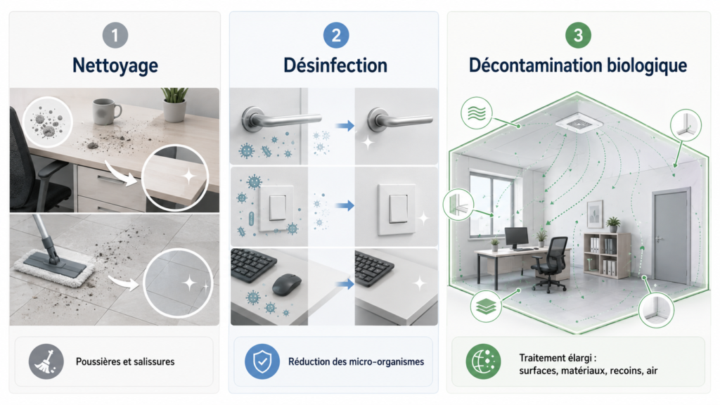 La décontamination biologique intervient lorsqu'un risque dépasse le simple entretien des surfaces.