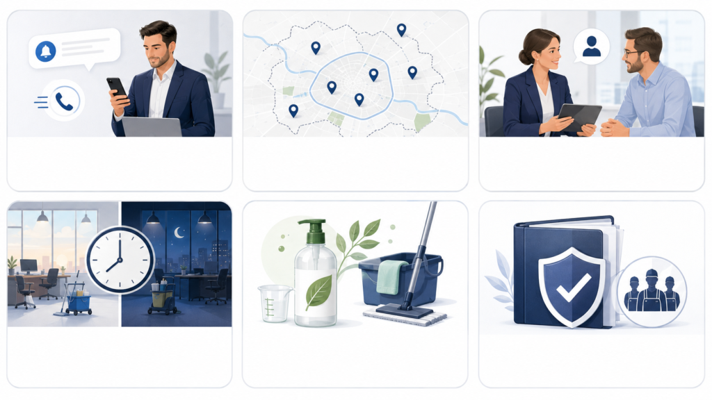 Checklist des critères pour choisir une entreprise de nettoyage de bureaux à Paris.